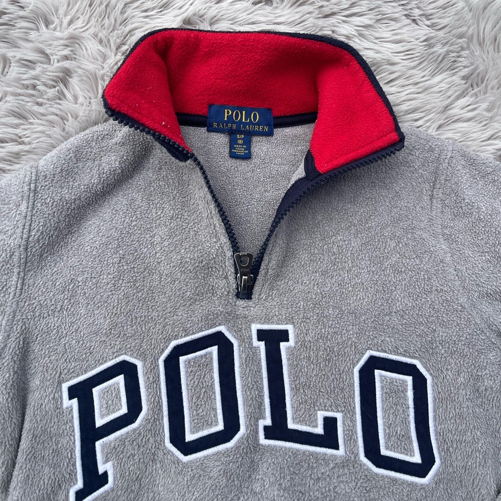Vintage Polo by Ralph Lauren Gray Zip-Up Sweater with Red Collar